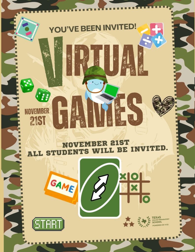 flyer for a school's virtual games event
