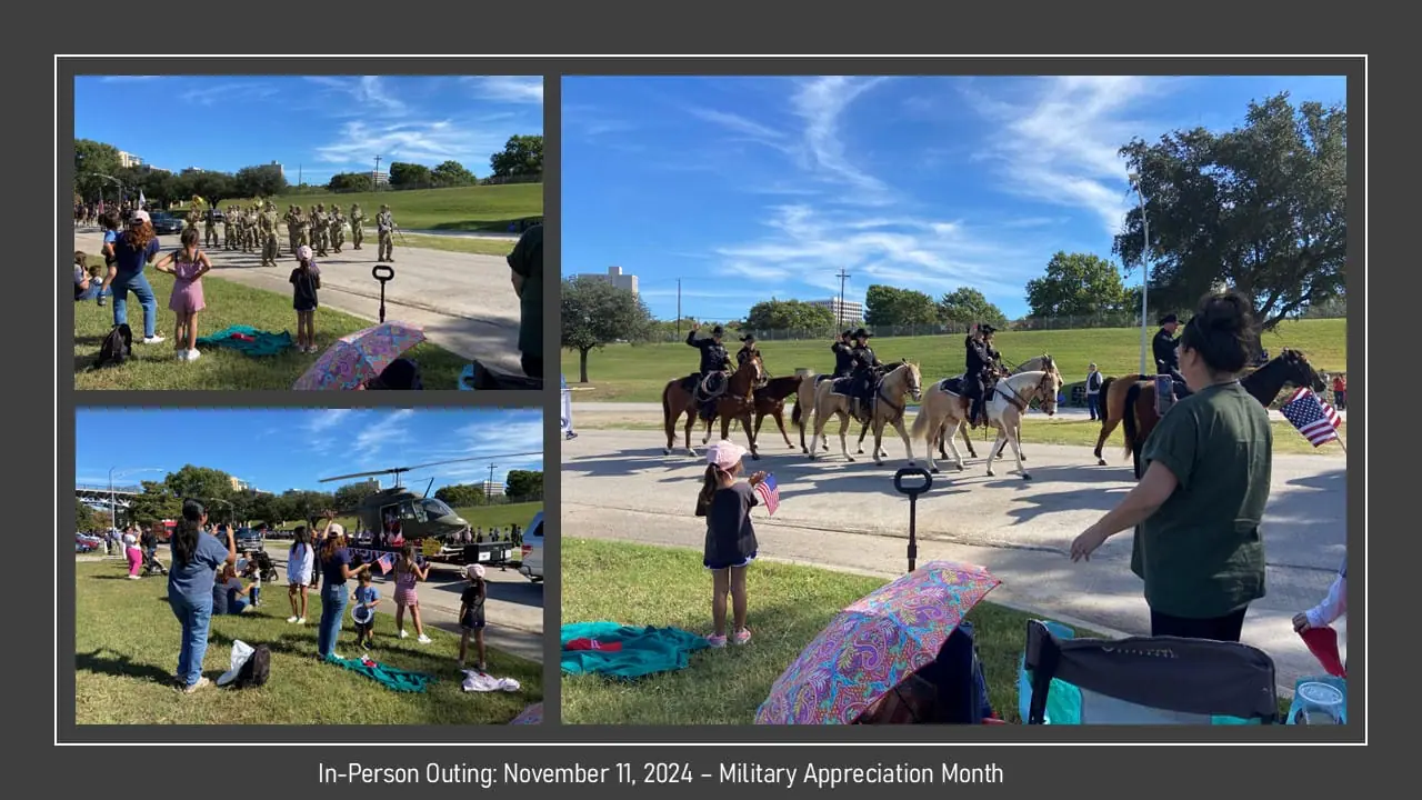 photos from students and family attending a military appreciation event
