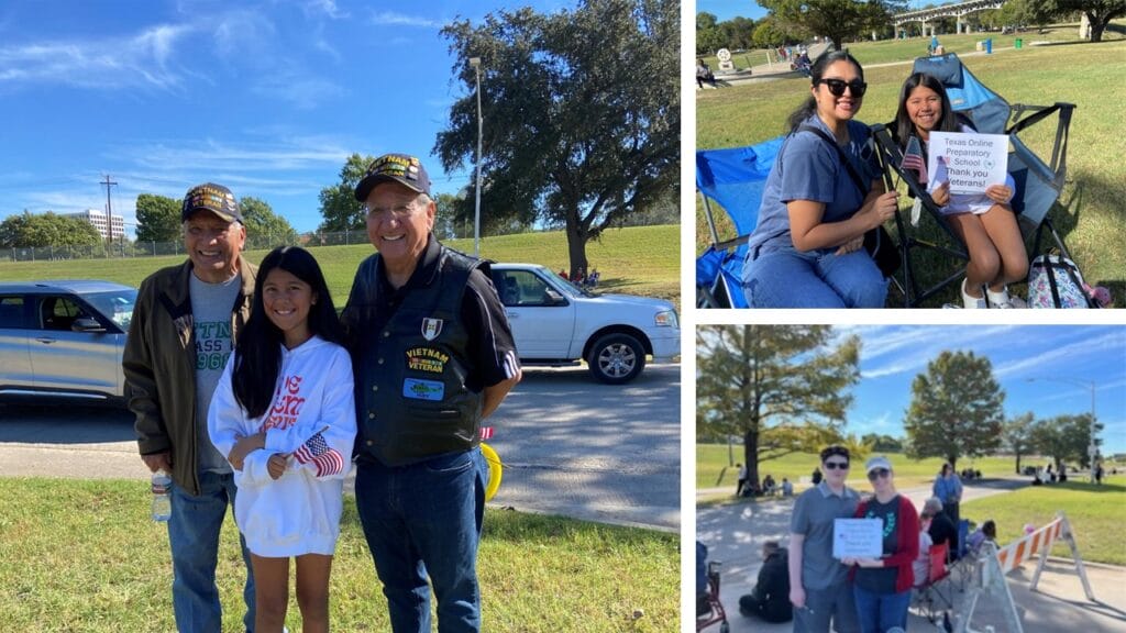 photos from students and family attending a military appreciation event