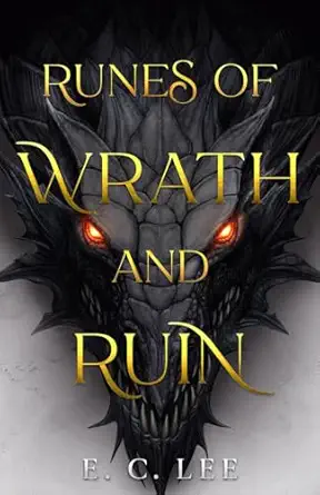 Runes of Wrath and Ruin book cover featuring a dark dragon face with glowing orange eyes and gold title text.