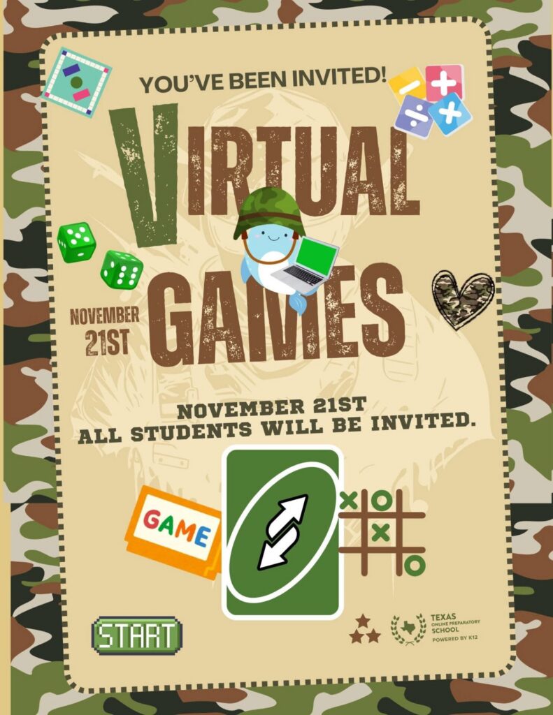 flyer for a school's virtual games event